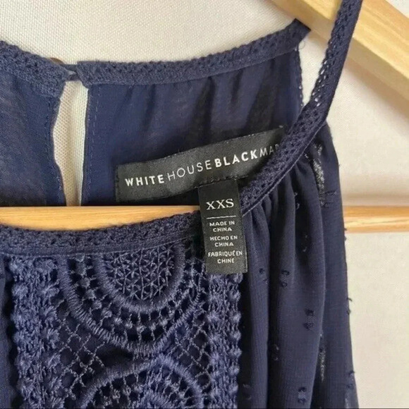 White House Black Market WHBM Navy Blue High Neck Swiss Dot Tank Top XXS - Picture 4 of 4